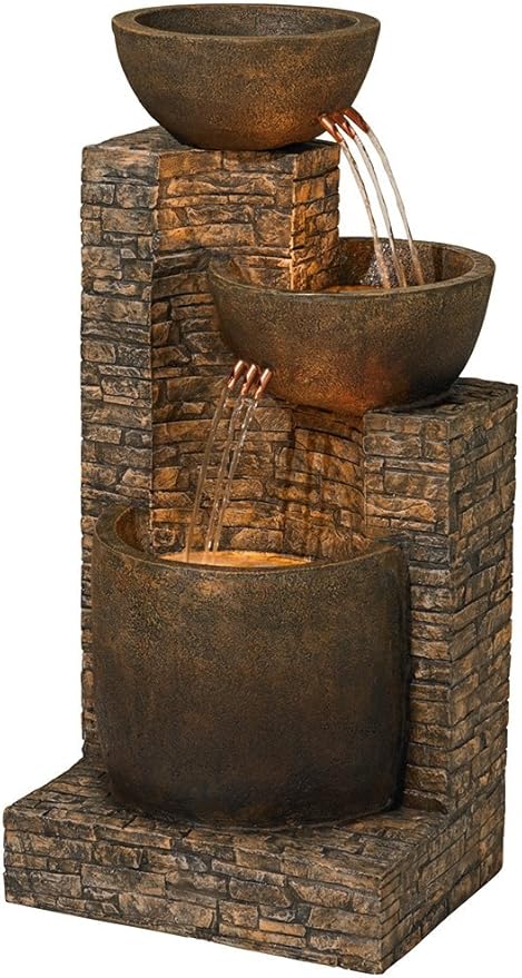 Ashmill Urn Rustic Outdoor Floor Cascading Fountain 29" High with LED Light Waterfalls