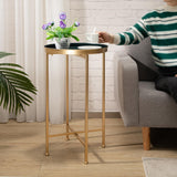 Small Round Metal Waterproof End Table, Accent Indoor&Outdoor Coffee Side Table