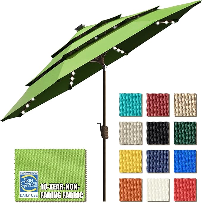 USA Solar 9ft 3 Tiers Market Umbrella with 80 LED Lights Patio Umbrellas Outdoor Table