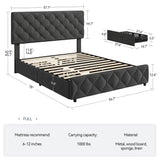 Full Size Bed Frame with 4 Storage Drawers and Headboard, Linen Upholstered Platform