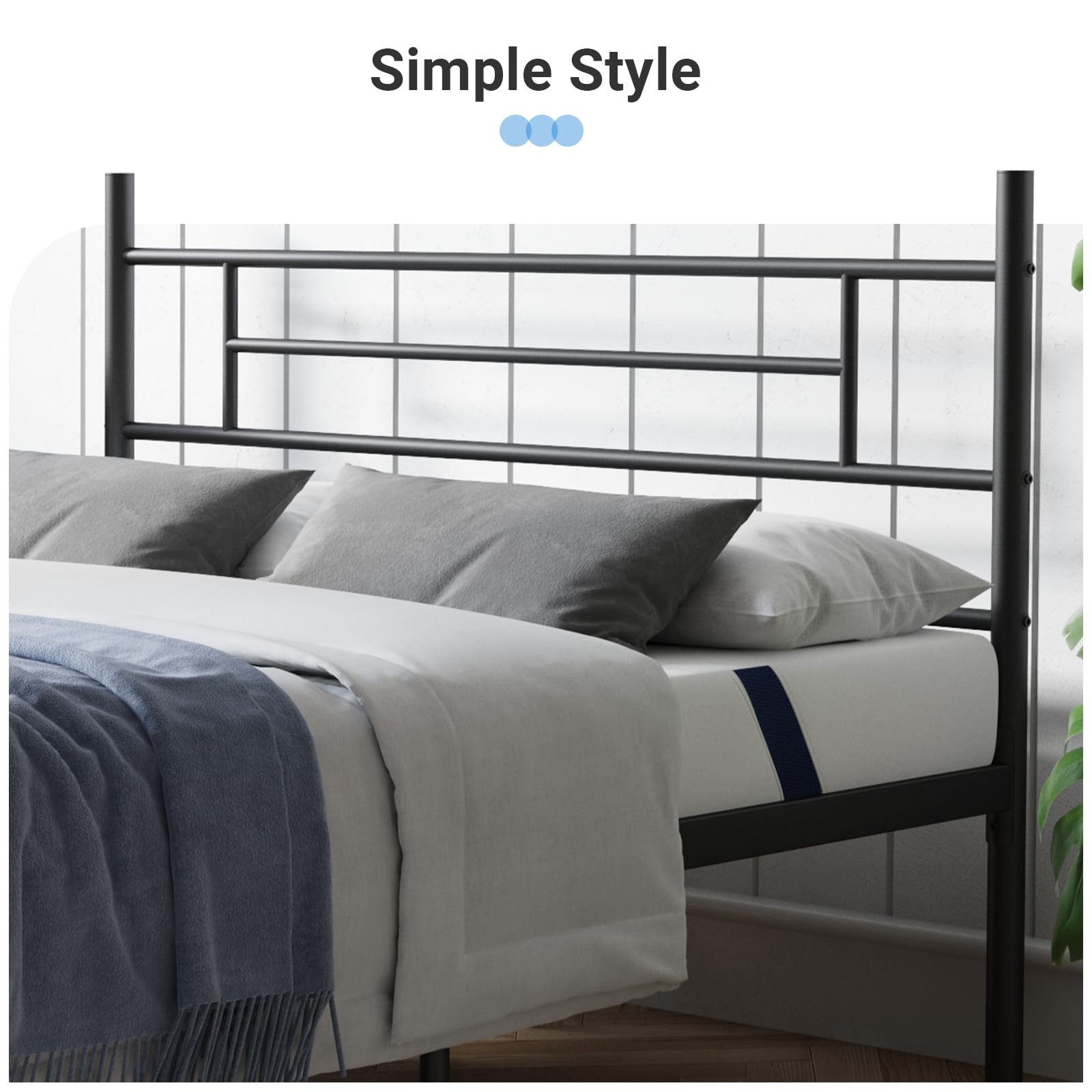 Metal Platform Queen Bed Frame with Classical Headboard Footboard