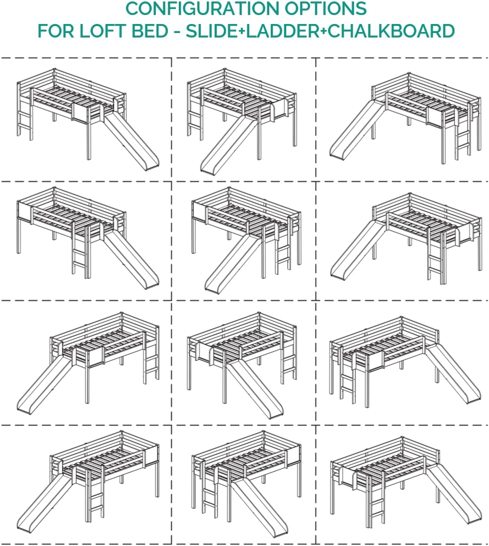 Cindy Kids Loft Bed with Slide, Twin Loft Bed with Slide, Toddler Loft Bed