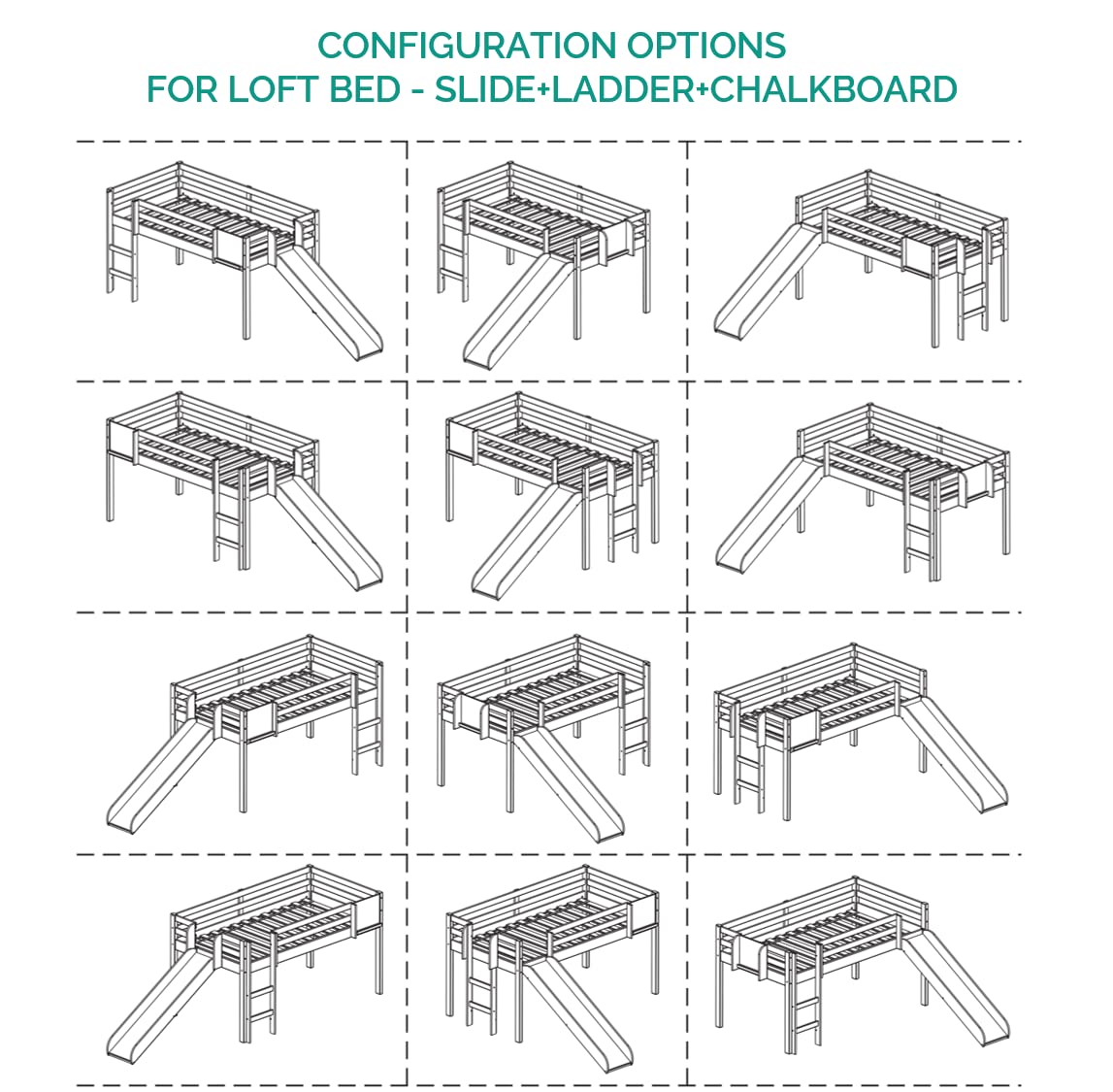 Cindy Kids Loft Bed with Slide, Twin Loft Bed with Slide, Toddler Loft Bed