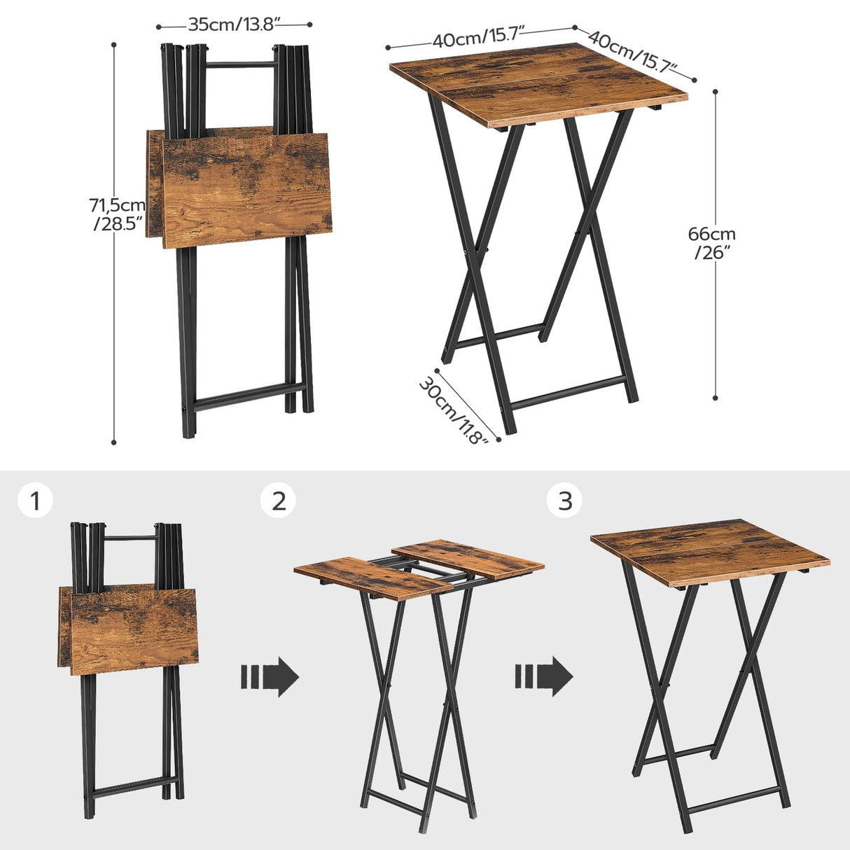 Folding TV Tray Tables, Set of 2 Wooden TV Trays Side Tables, Portable Sofa Snack Table