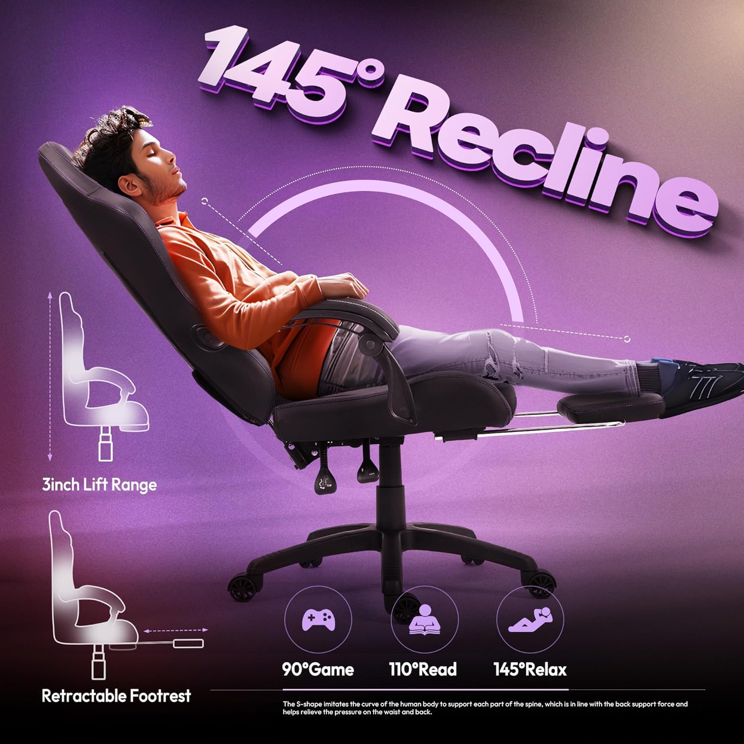 Ergonomic Gaming Chair with Massage Lumbar Support and Footrest