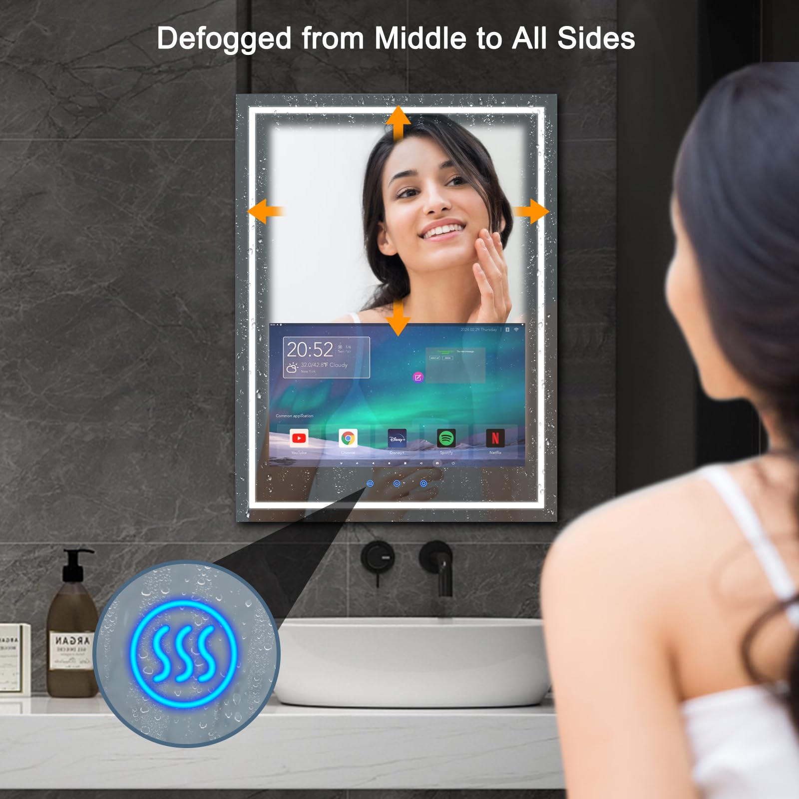 24x32 Inch Smart Bathroom Vanity Mirror with Touch Screen & LED Lighting