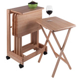 Wood Brienda 5-Piece Snack Table Set | Foldable Tables with Storage | Solid Wood