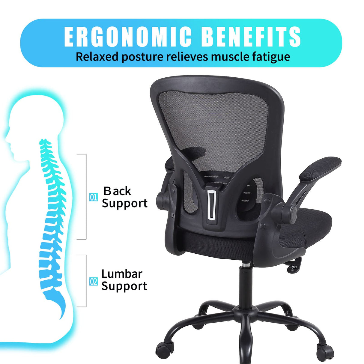 Ergonomic Office Desk Chair Breathable Mesh Swivel Computer Chair, Lumbar