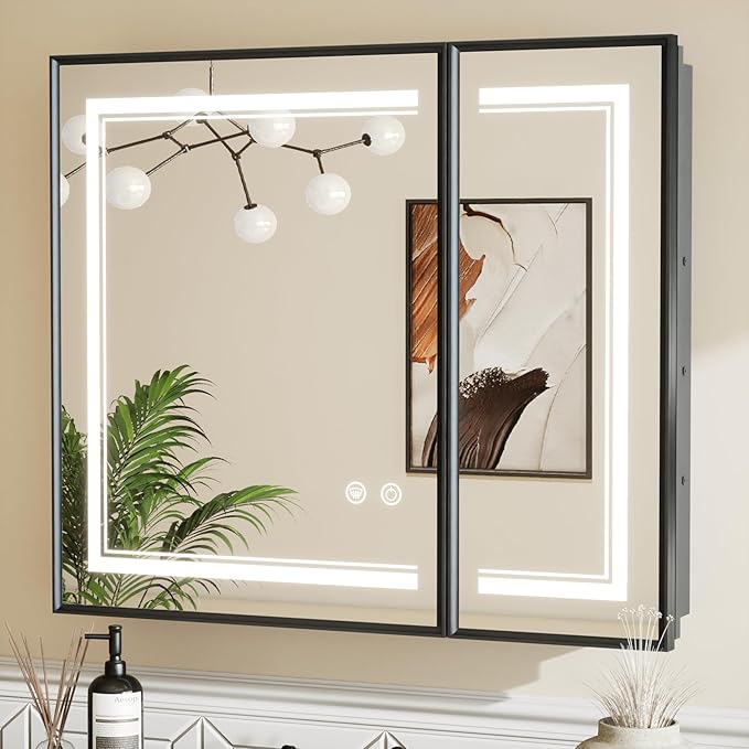Black Led Bathroom Medicine Cabinet with Mirror 20 x 26 Recessed or Surface Mount