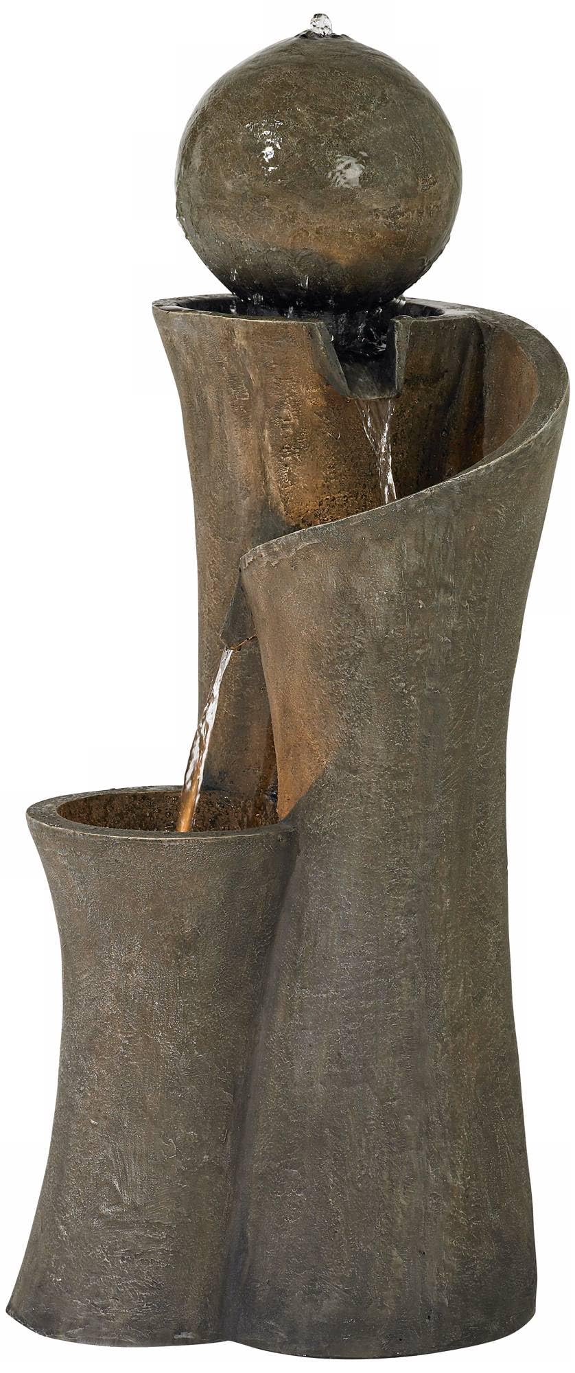 Modern Sphere Curve Zen Outdoor Floor Bubbler Water Fountain 39 1/2" High with LED Light