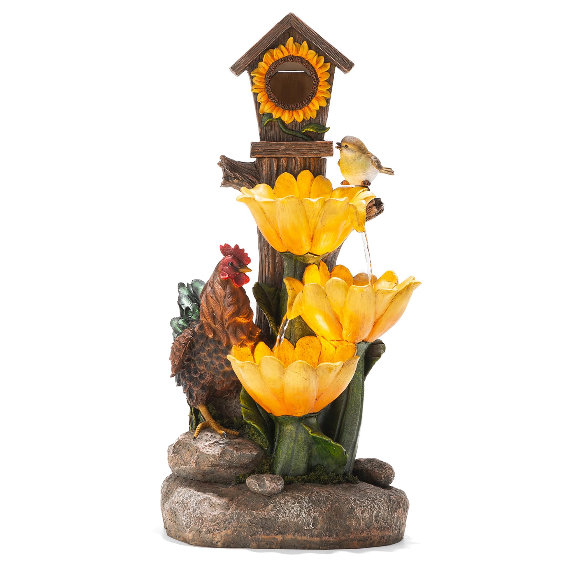 Farmhouse Sunflowers and Birdhouse Fountain Polyresin Outdoor Decoration