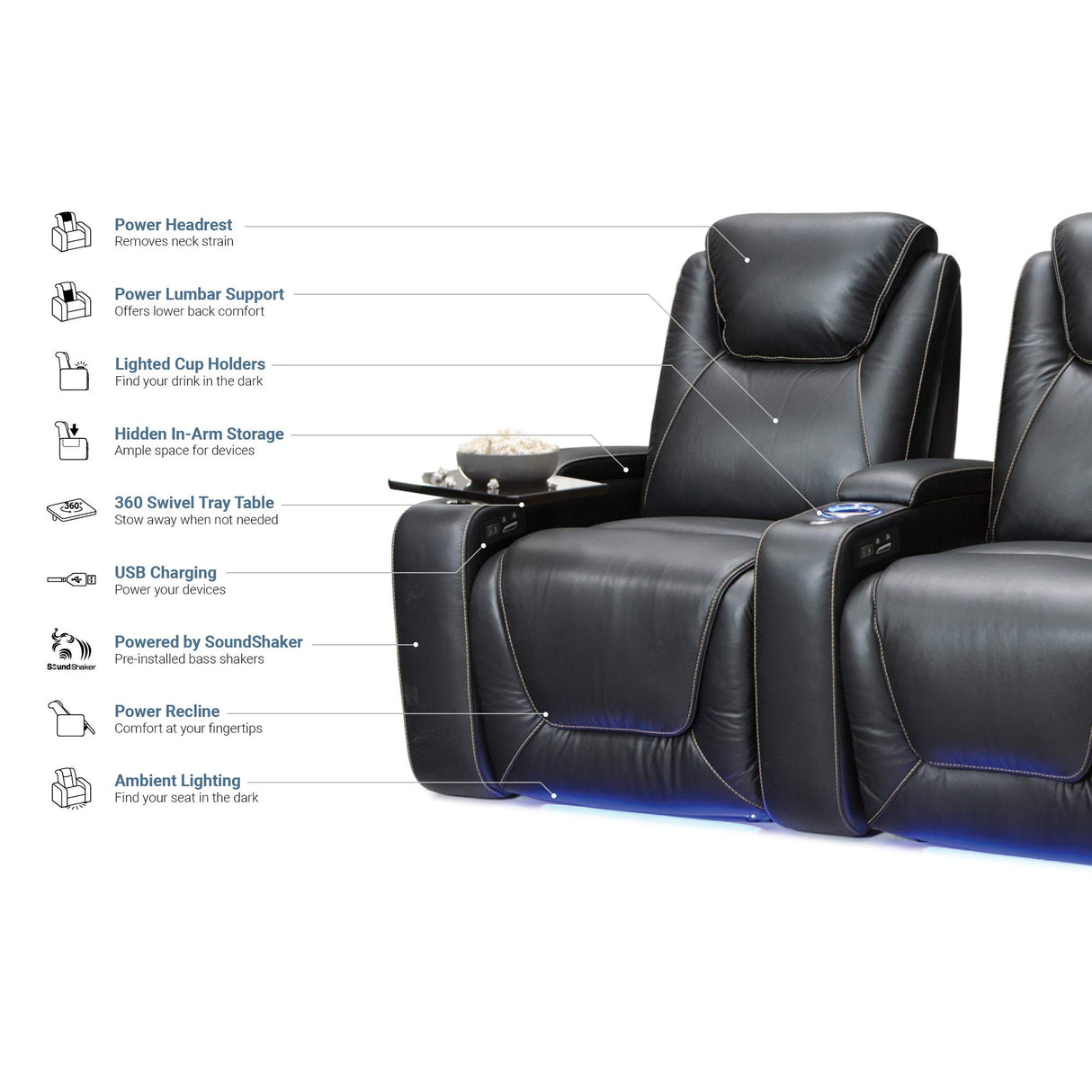 Equinox - Home Theater Seating - Living Room - Top Grain Leather - Power Recline