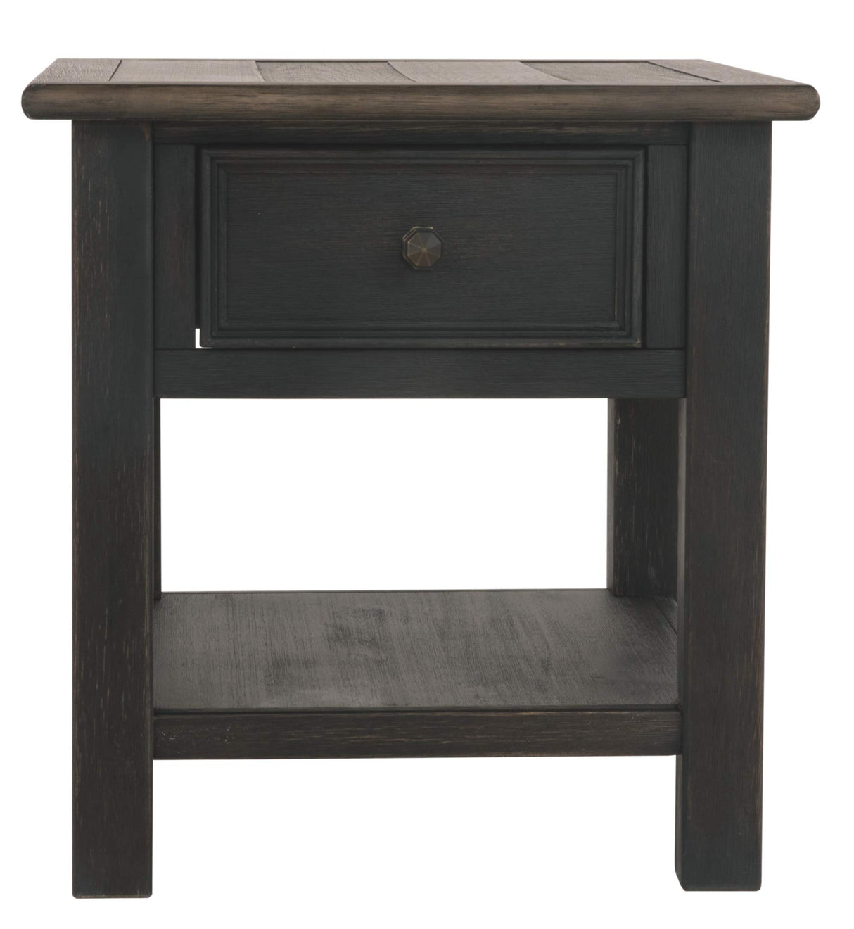 Tyler Creek Rustic End Table with Storage Drawer and Fixed Shelf, Brown & Black