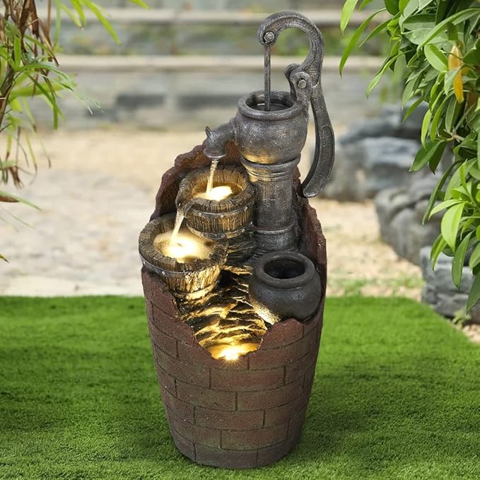 43.7" H 5-Tier Garden Outdoor Water Fountain with LED Lights Modern Floor-Standing