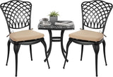 Bistro Table and Chairs Set of 2 Outdoor 3 Piece Patio Set, Rose Pattern Cast Aluminum
