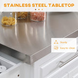 Rolling Kitchen Island with Storage, Portable Kitchen Cart with Stainless Steel Top