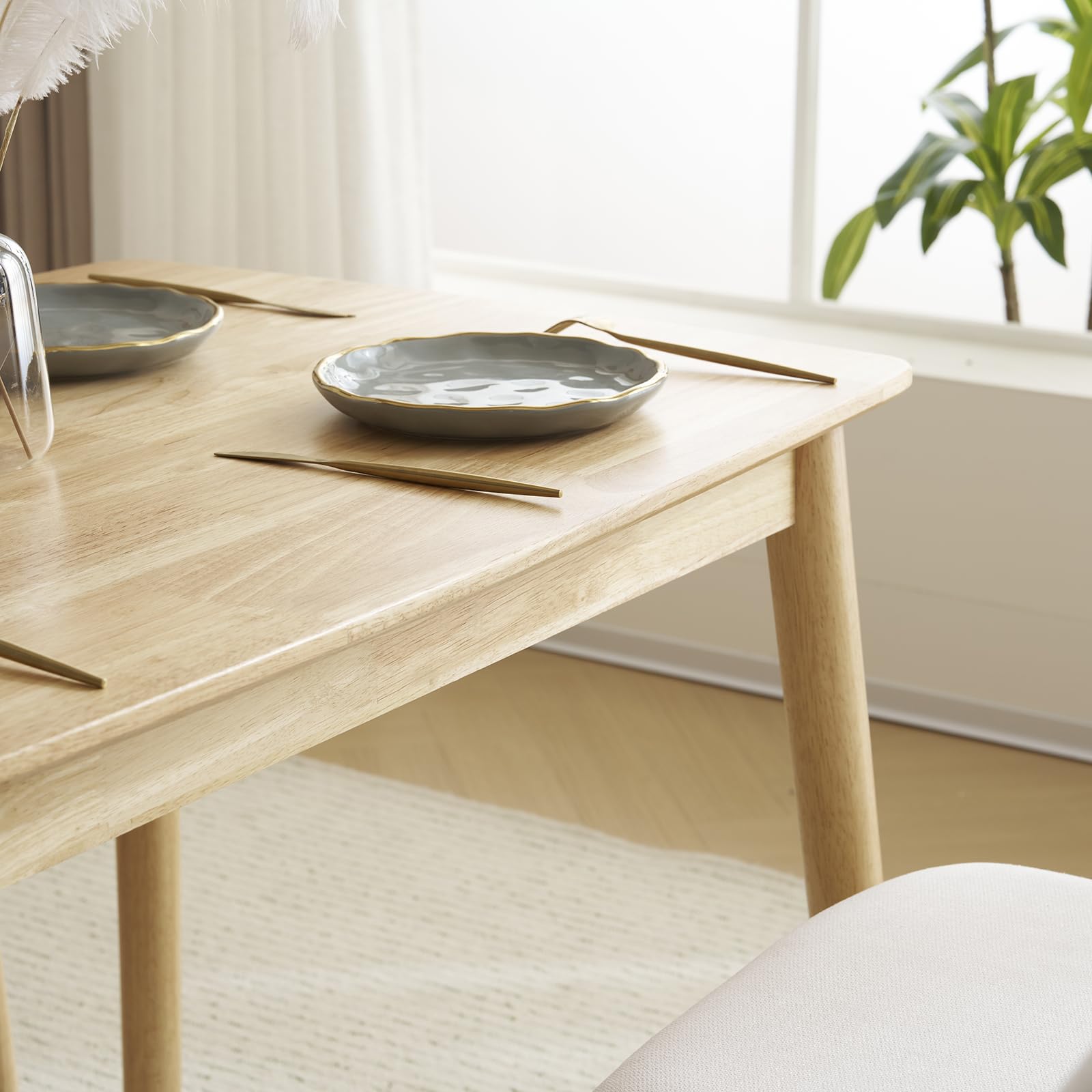 5-Piece Wood Dining Table Set with Upholstered Chairs