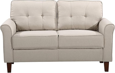 55" Modern Loveseat with Soft-Cushioned Backrest, Piped Details & Tapered Wood Legs