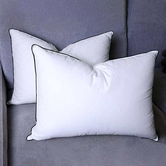 White Down Pillow - Luxury Down Pillows Queen Size - High Fill Power 100% Cotton Shell