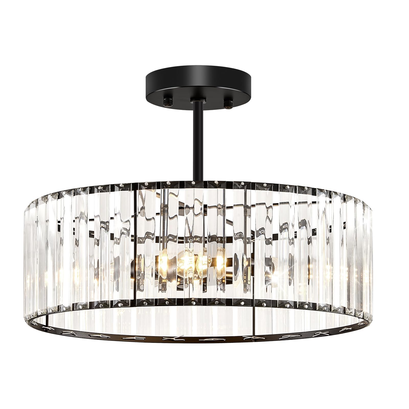 Modern Black Semi Flush Mount Ceiling Light Crystal 3-Light Light