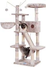 Cat Tree, 57" Cat Tower with Scratching Posts, Multi-Level with hammocks, Toys