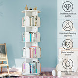 EasyCom Rotating Bookshelf, Spinning Bookshelf Tower for Kids, 4 Tier Rotating Bookshelf Kids, 360 Rotating Bookshelf with Storage, Wooden Revolving Bookcase for Kids Room, White