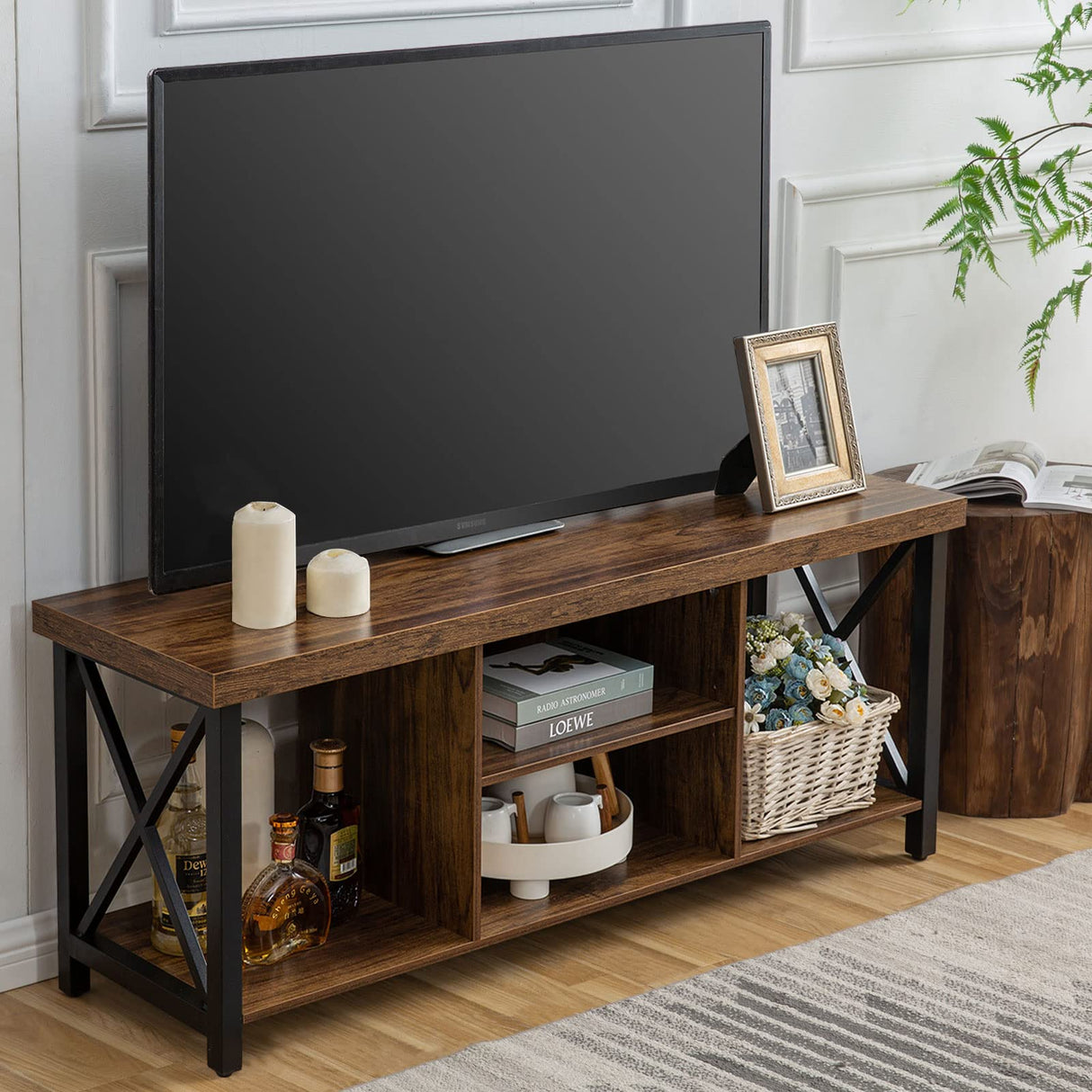 TV Stand for TV up to 55 Inches, TV Cabinet with Open Storage, TV Console Unit