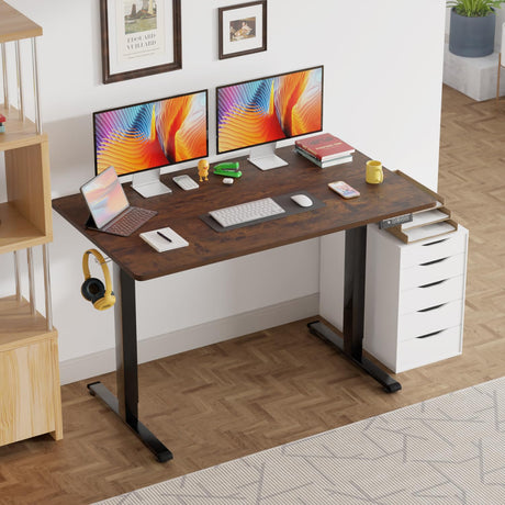 PayLessHere 48 Adjustable Height Standing Desk Computer Desk with Large Space and Headphone Holder Office Desk with Electric Lifting and 2 Memory Function for Office Meeting Room,Brown