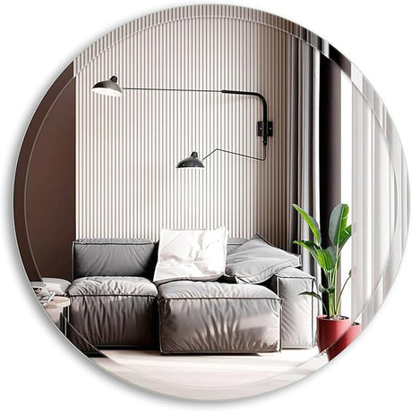 24 Inch Frameless Round Mirror, Circle Wall Mirror with Beveled Polished Edge for