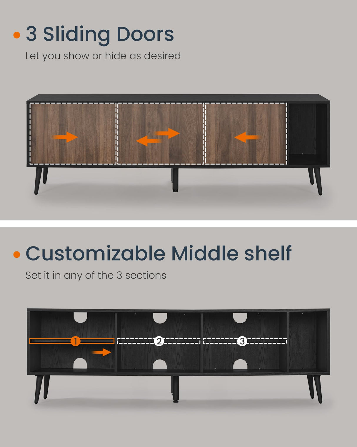 72-Inch TV Stand with Storage - Toolless Assembly Entertainment Center