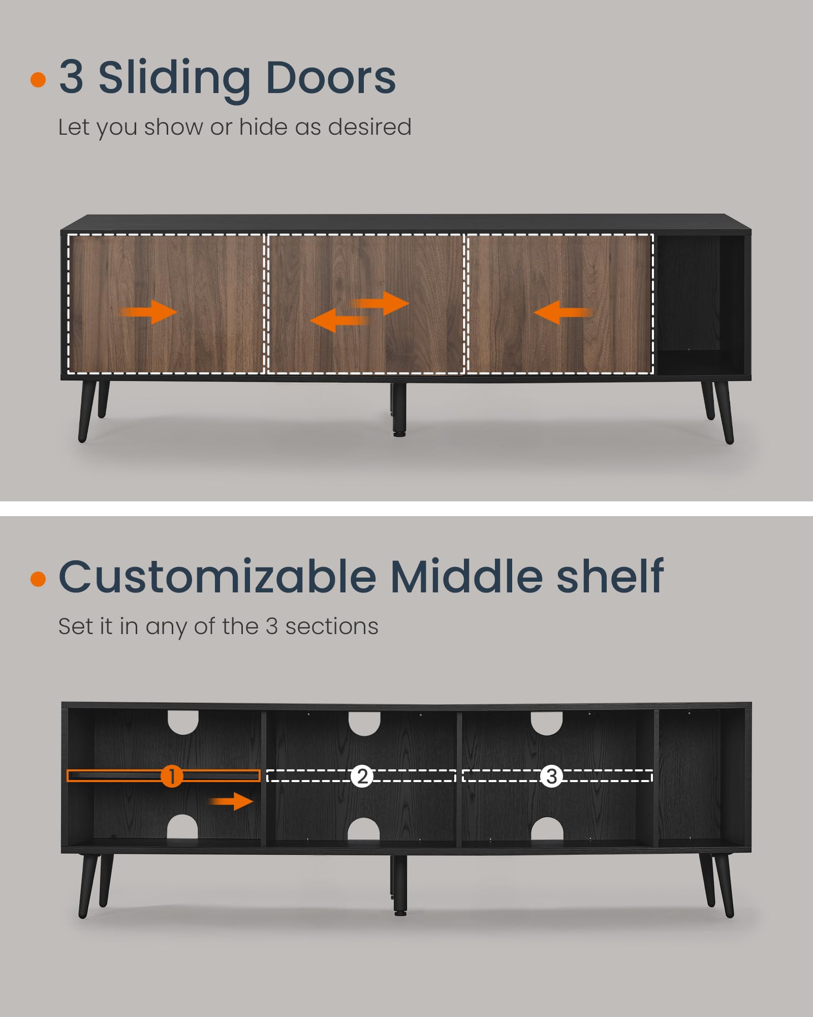 72-Inch TV Stand with Storage - Toolless Assembly Entertainment Center