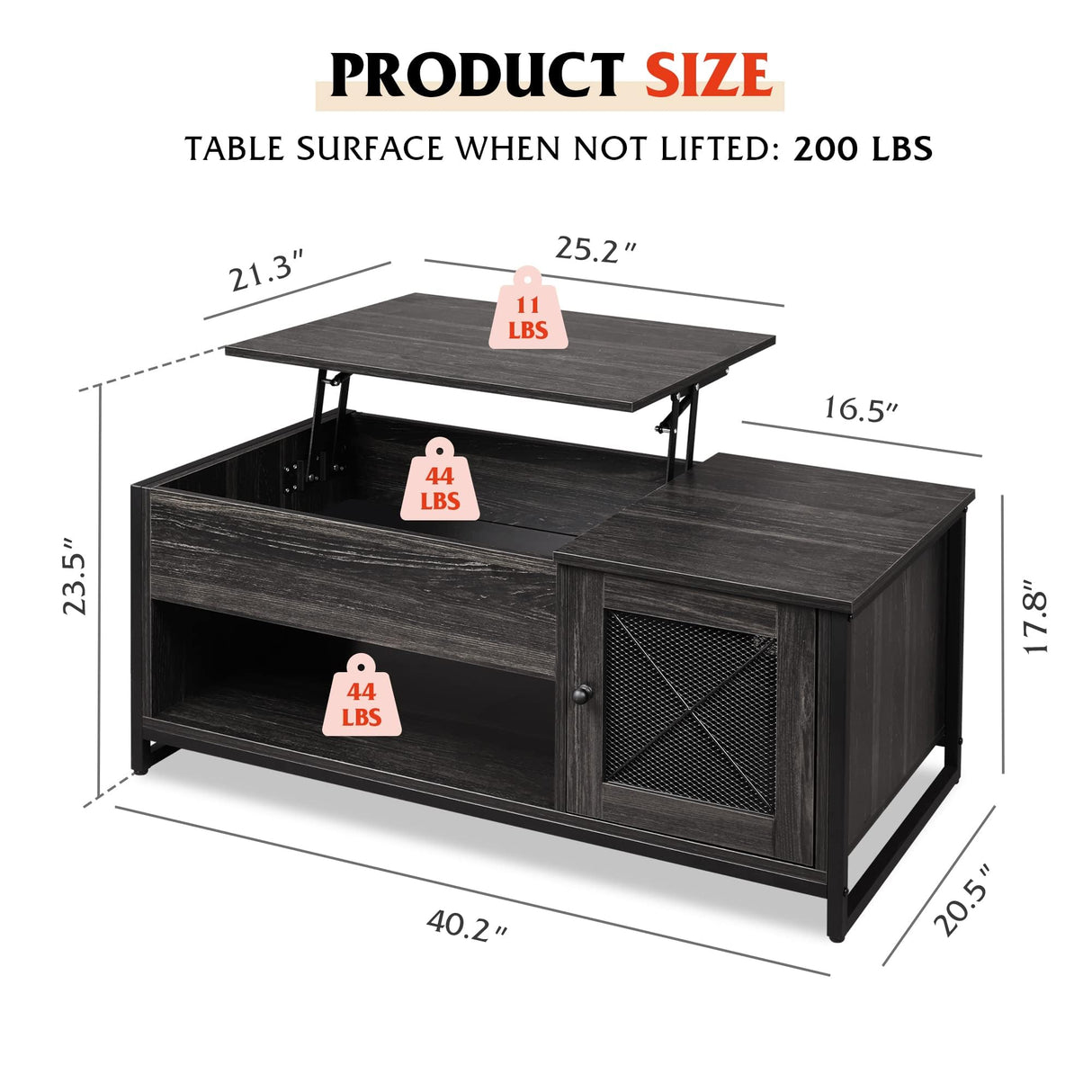 Lift Top Coffee Table with Storage Cabinet, 41.7" Wood Coffee Table for Living Room