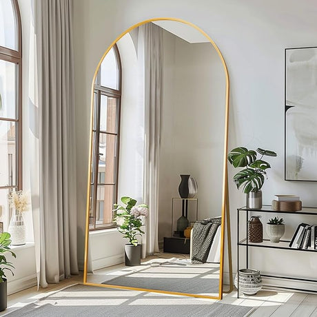 Full Length Mirror, 76"x34" Gold Oversized Tempered Floor Mirrors with Stand