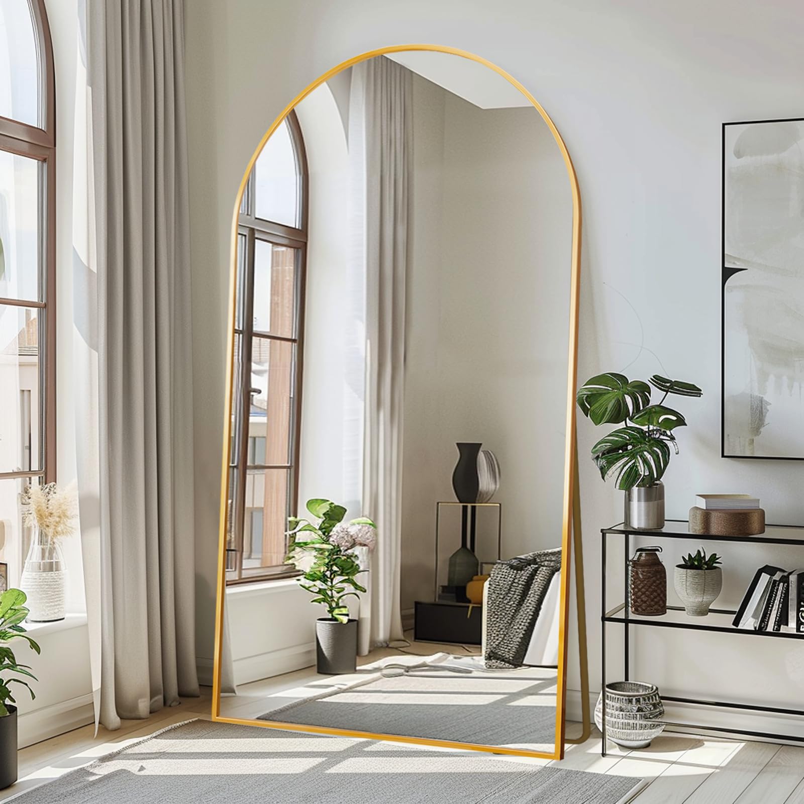 Arched Full Length Mirror, 76.4"x37" Oversize Full Floor Tempered Mirror