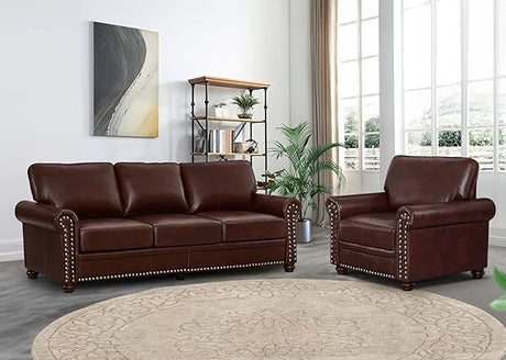 2 Piece Living Room Furniture Set,Chesterfield Faux Leather Sofa Couch Set