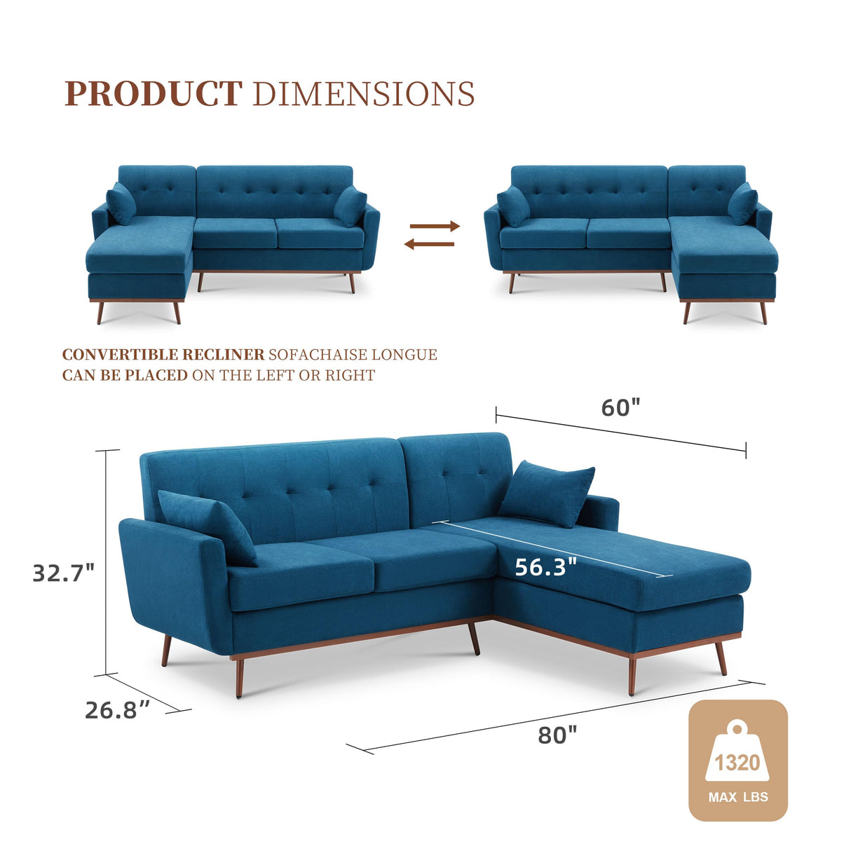 80" L Shape Couch with Extended Convertible Chaise, Comfy Sectional Couches