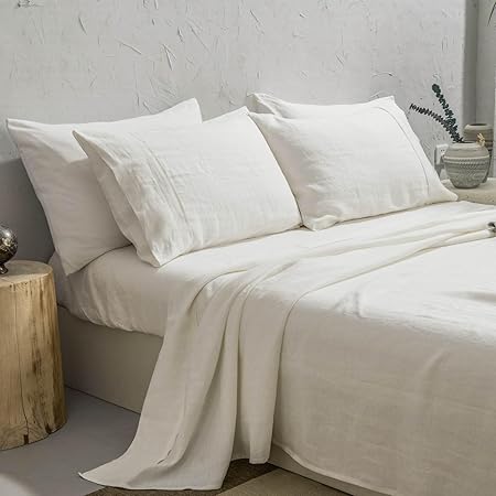 100% Washed French Linen Sheet Set-King Size-Natural Linen-4 Pieces
