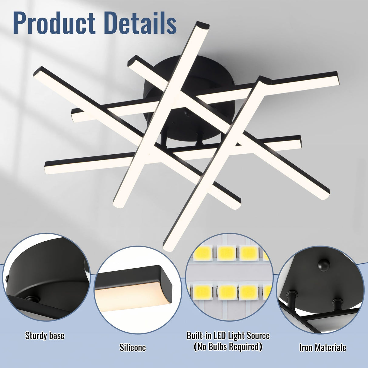 Modern LED Ceiling Light - Dimmable 5CCT Flush Mount (6 Lights, Black)