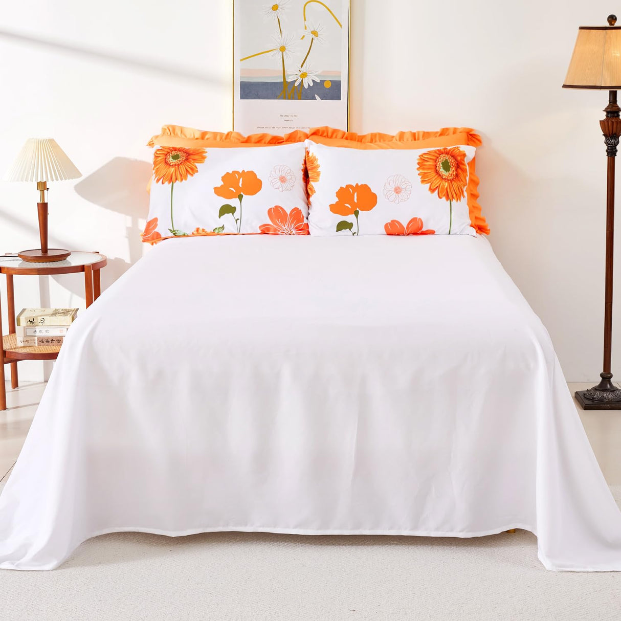 Queen Comforter Set 7 Pieces Reversible Queen Size Comforters for All Season Orange