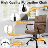 Heavy Duty Leather Office Chair - Mid Century Modern Desk Chair with Lumbar Support, 450LBS