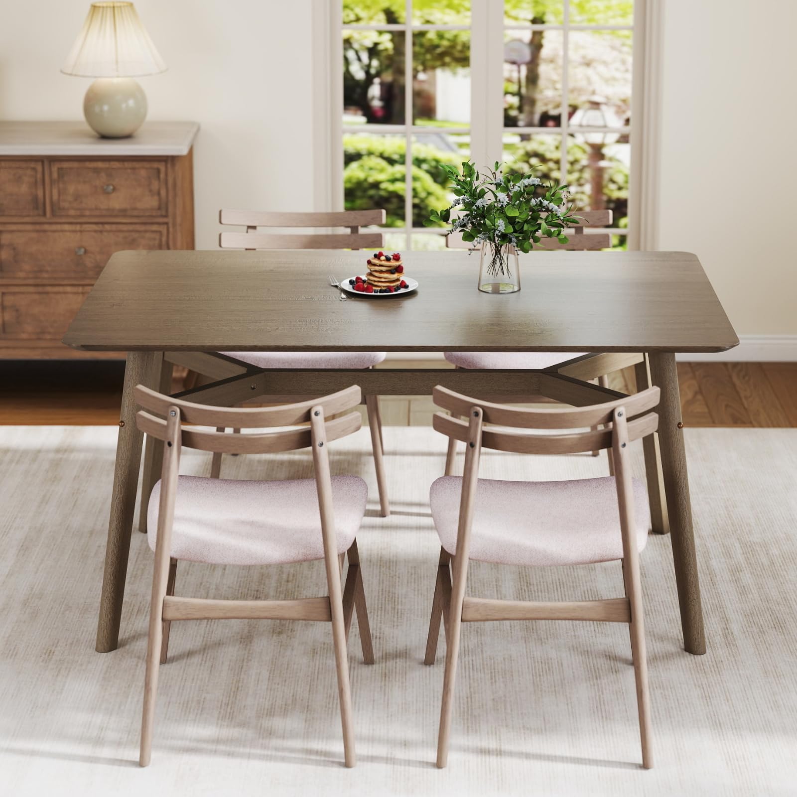 Modern Wooden Dining Table for 4-6 People - 59" Grey Rectangular