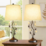 24.5in Farmhouse Table Lamps for Living Room Set of 2, Rustic Lamps for Bedroom