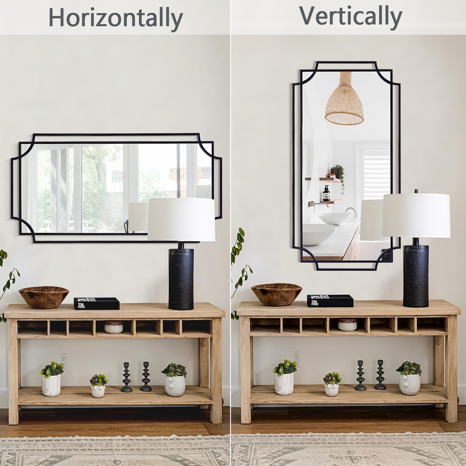 55" x 28" Large Rectangular Wall Mirror - Black Scalloped Frame