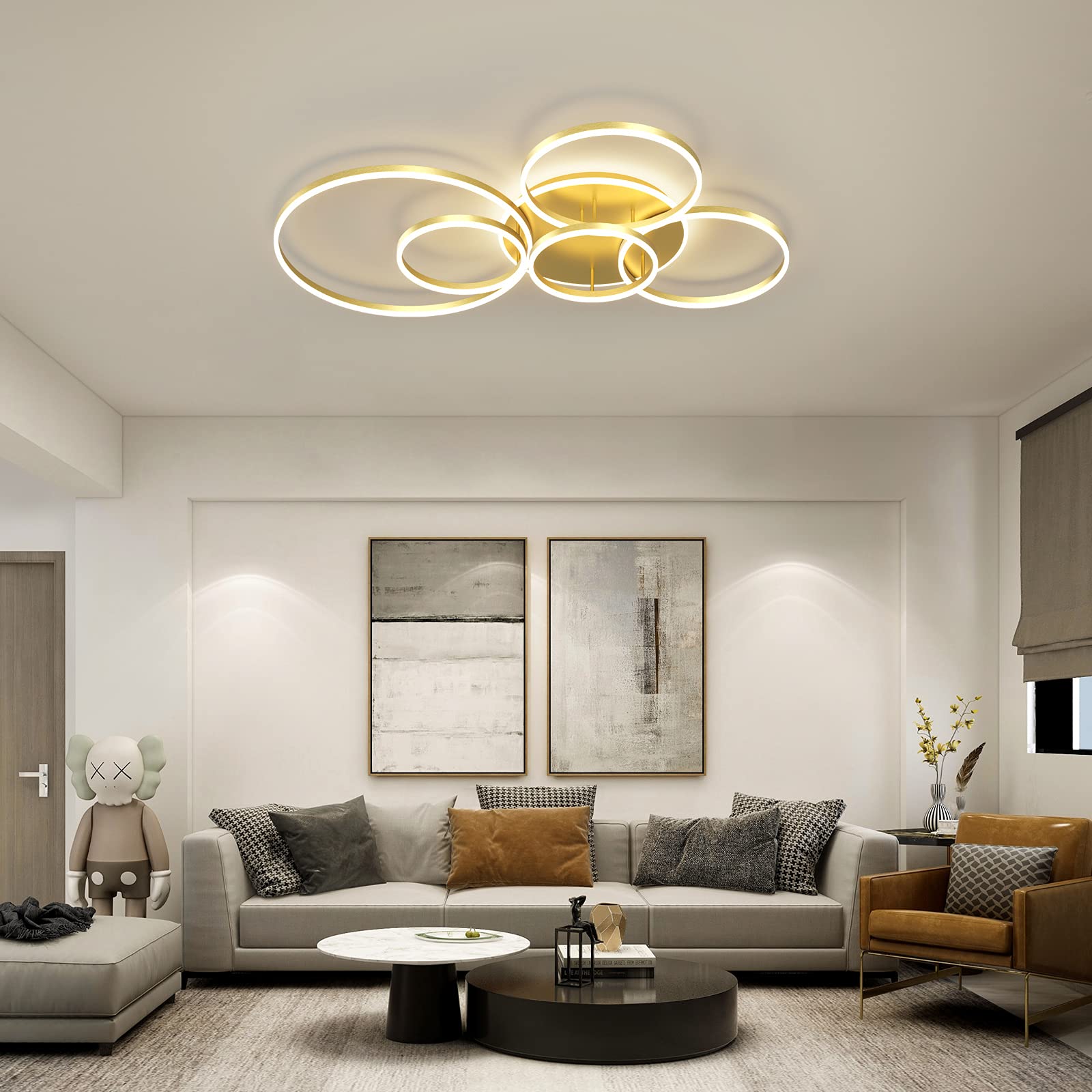 LED Ceiling Light 106W Dimmable LED Acrylic Ceiling Lamp with Remote Control 6 Rings