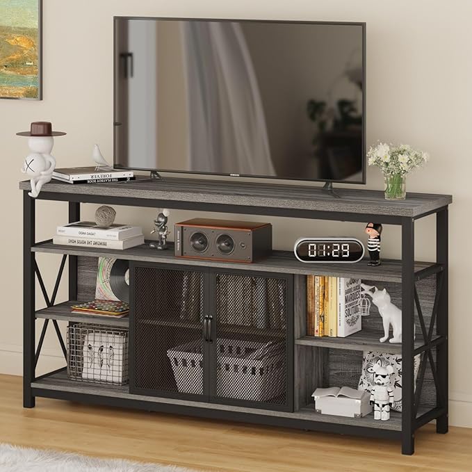 Tall TV Stand for TVs up to 65 Inch, Industrial Wood Entertainment Center with Storage