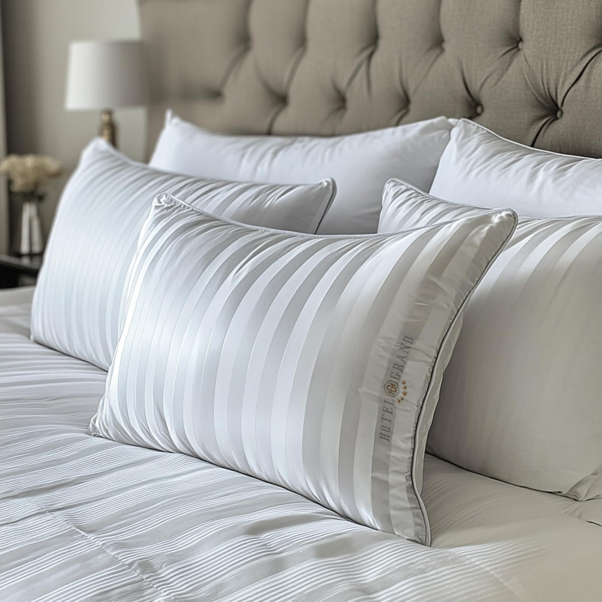 White Feather Down Pillows Queen Size Set of 2 Packs Bed Pillows Medium