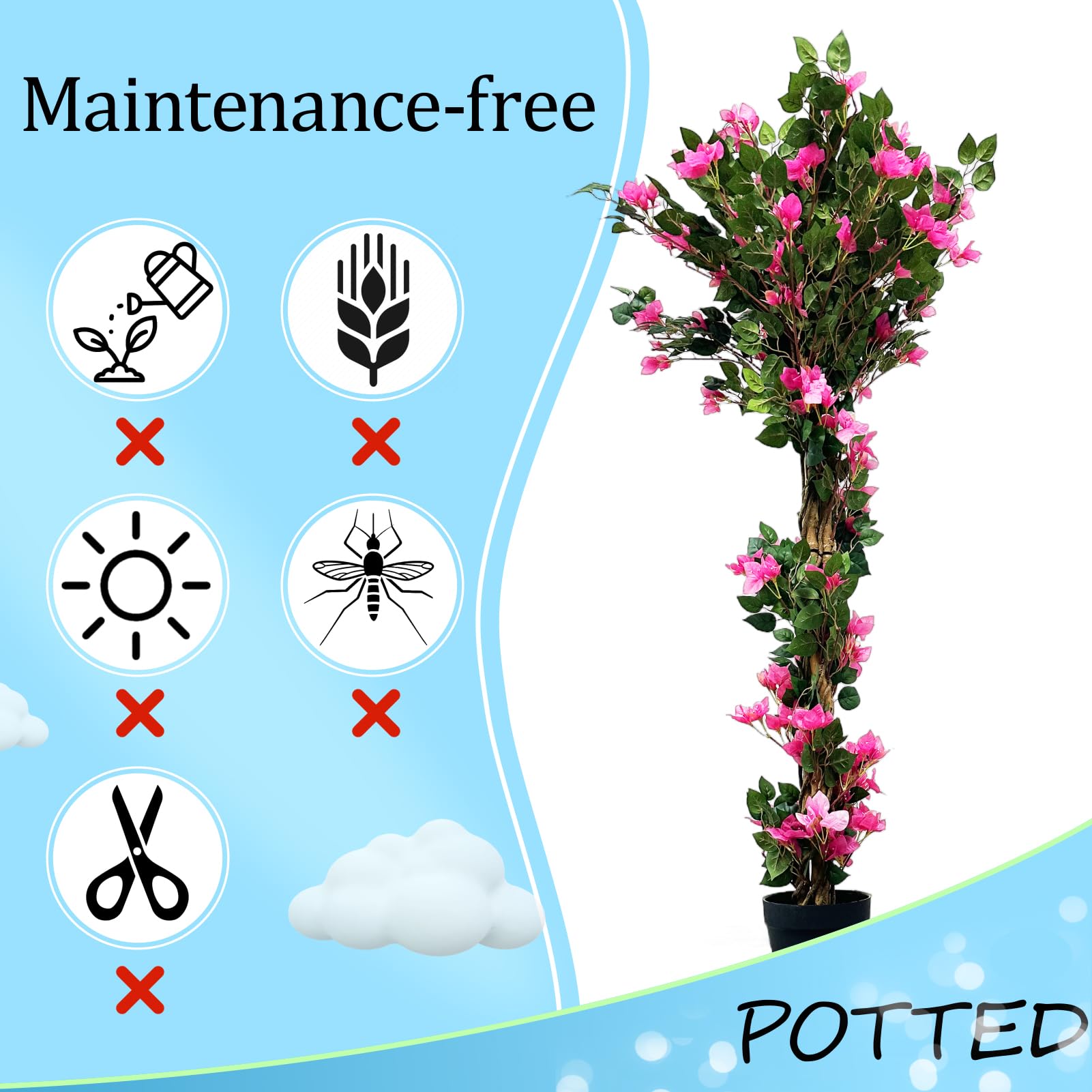 5.5 Feet Artificial Bougainvillea Tree Indoors Outdoors, Faux Flower Tree, Fake Blooming