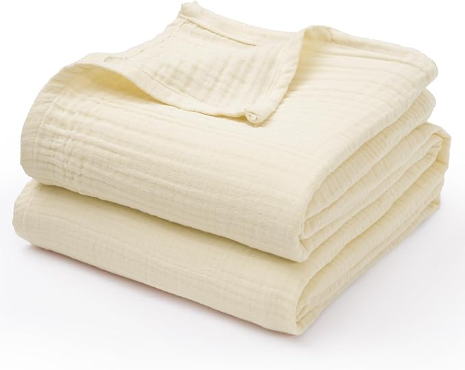 100% Cotton Muslin Blanket King Size 108" x 90", 4-Layer Lightweight and Breathable Blanket for Summer