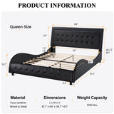 Queen Size Box-Tufted Platform Bed Frame/Faux Leather Upholstered Bed Frame