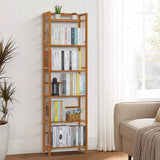 Tall 6 Tier Bookshelf, Bamboo Multifunction Free-Standing Narrow Storage Bookcase Display Shelf in Living Romm Home Office, Natural
